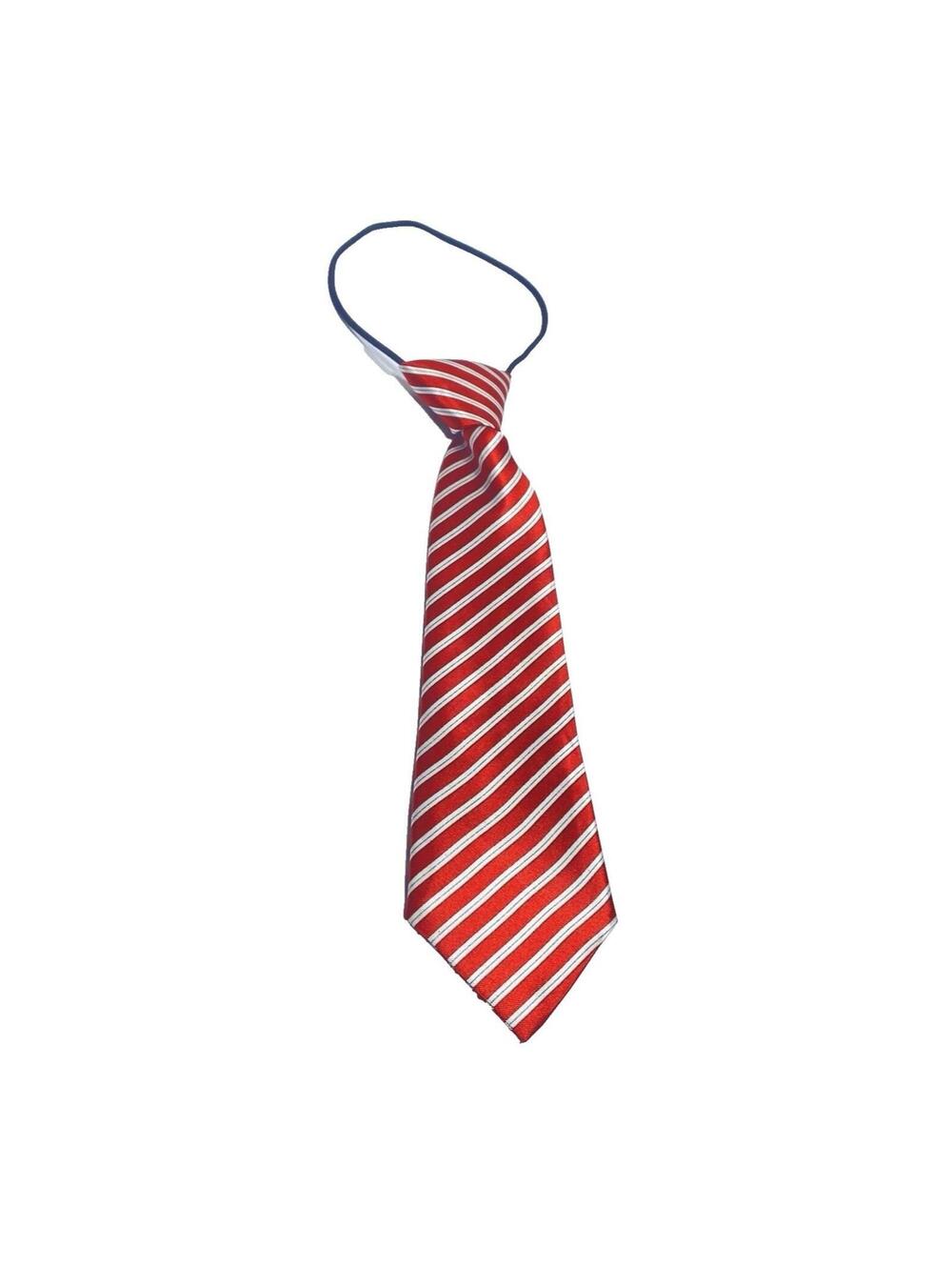 Red and White Stripped Kids Neck Tie, Youth Business Easy On Elastic String Tie